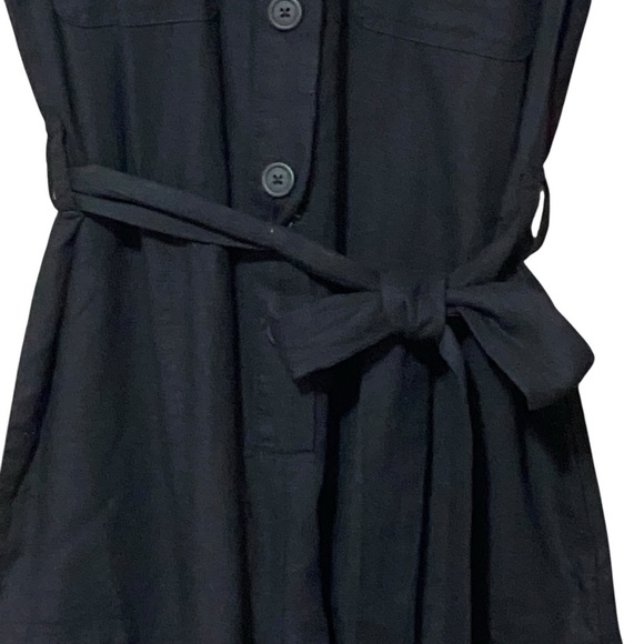 Matty M Linen Blend Button Front Romper M Black Casual Collar Belted Pockets NWT - Picture 6 of 8